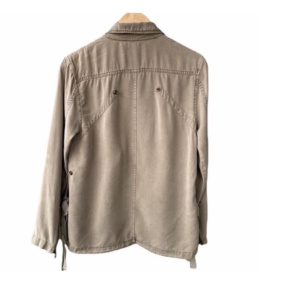 Pam & Gela Jacket Utility Coat Olive Green Tencel Side Ties Casual Size Small - Picture 4 of 10